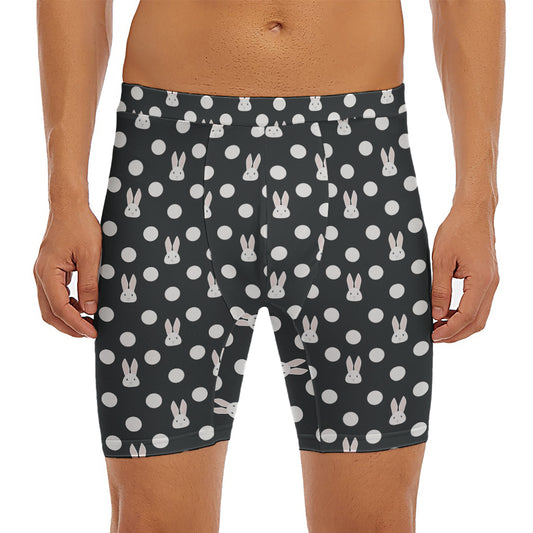 Polka Dot Rabbit Pattern Print Men's Long Boxer Briefs