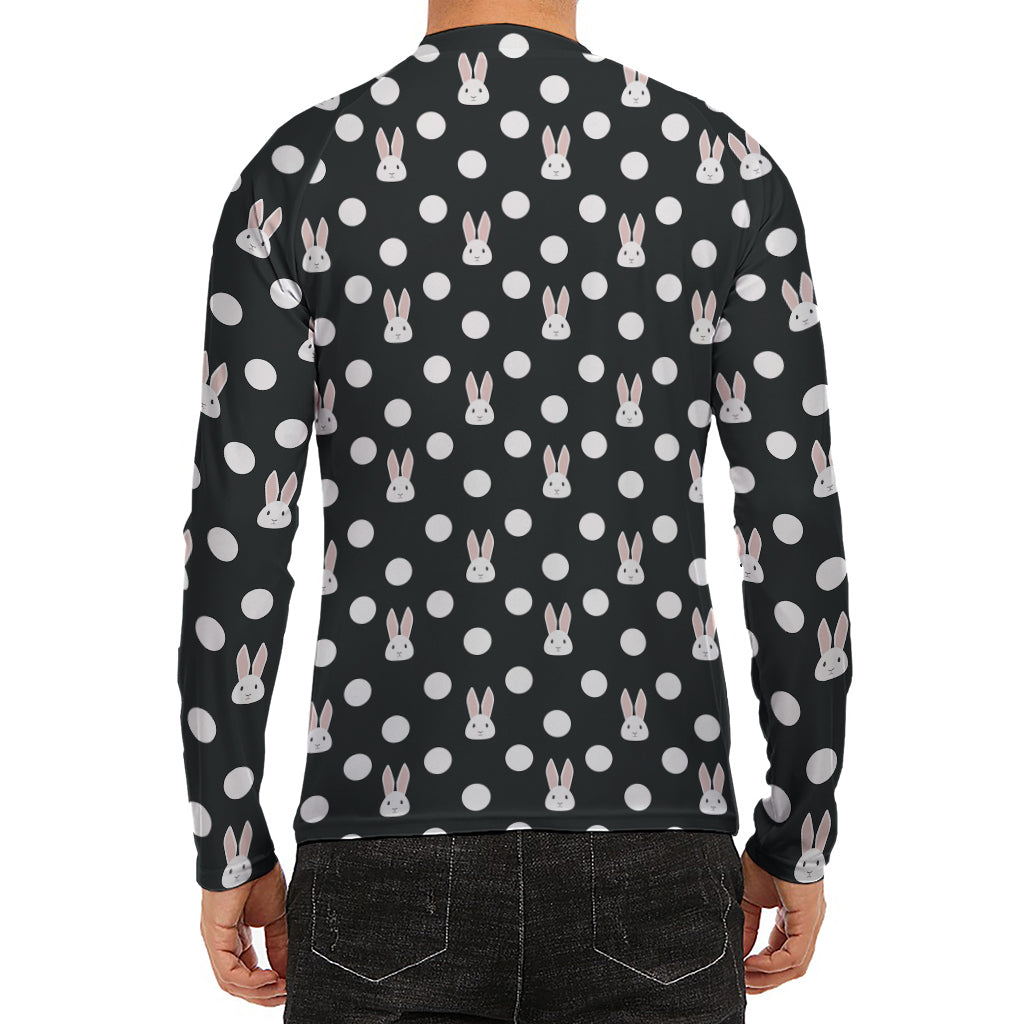 Polka Dot Rabbit Pattern Print Men's Long Sleeve Rash Guard