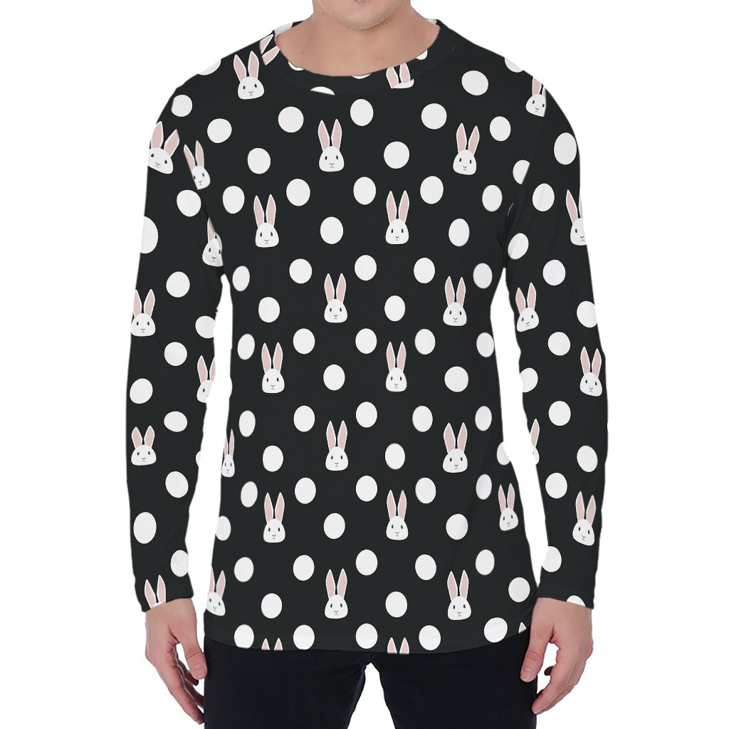 Polka Dot Rabbit Pattern Print Men's Long Sleeve T-Shirt
