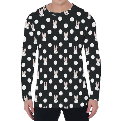 Polka Dot Rabbit Pattern Print Men's Long Sleeve T-Shirt