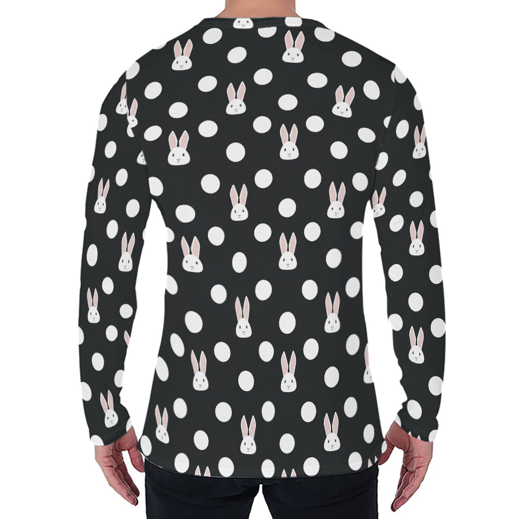 Polka Dot Rabbit Pattern Print Men's Long Sleeve T-Shirt