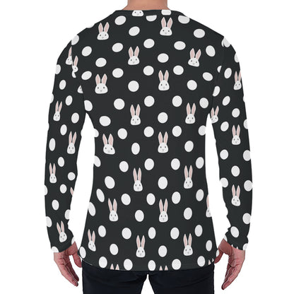 Polka Dot Rabbit Pattern Print Men's Long Sleeve T-Shirt