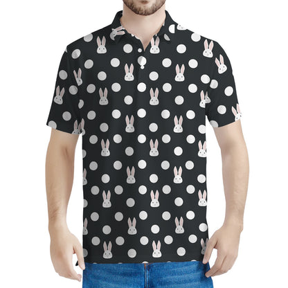 Polka Dot Rabbit Pattern Print Men's Polo Shirt