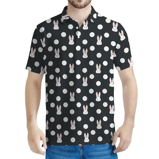 Polka Dot Rabbit Pattern Print Men's Polo Shirt