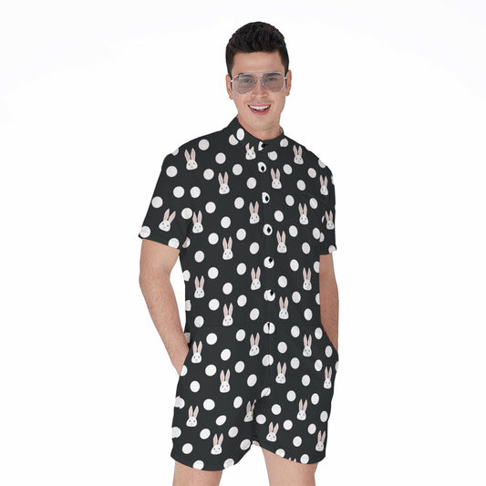 Polka Dot Rabbit Pattern Print Men's Rompers