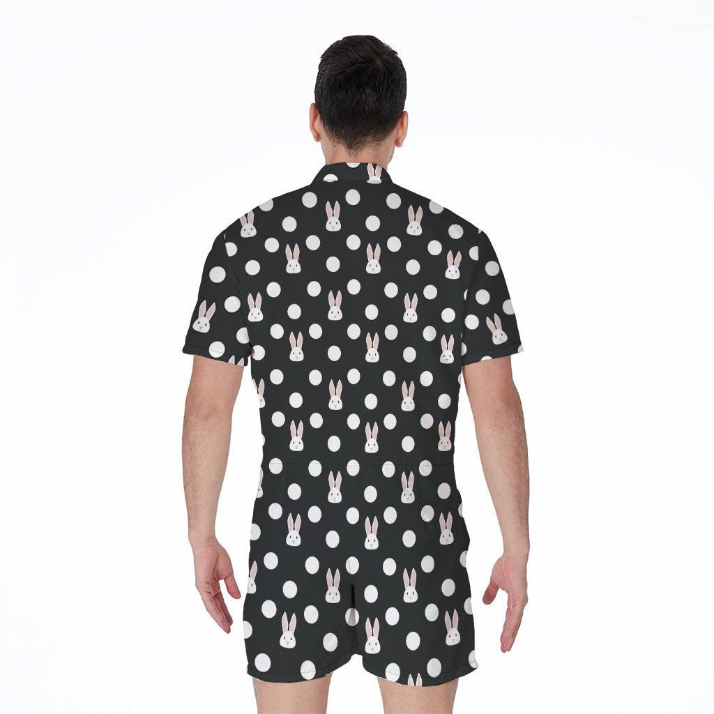 Polka Dot Rabbit Pattern Print Men's Rompers