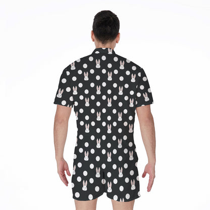 Polka Dot Rabbit Pattern Print Men's Rompers