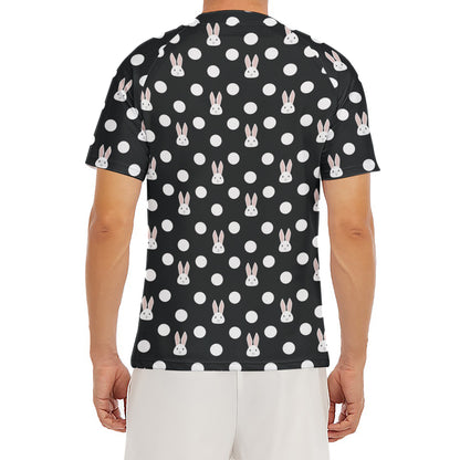 Polka Dot Rabbit Pattern Print Men's Short Sleeve Rash Guard