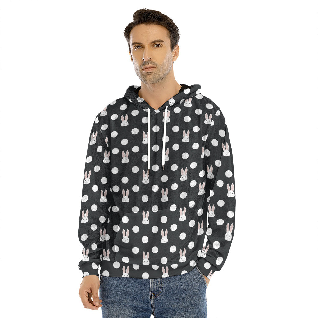 Polka Dot Rabbit Pattern Print Men's Velvet Pullover Hoodie