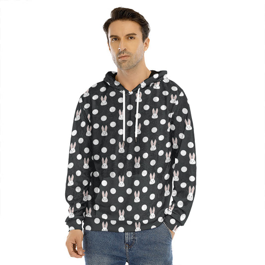 Polka Dot Rabbit Pattern Print Men's Velvet Pullover Hoodie