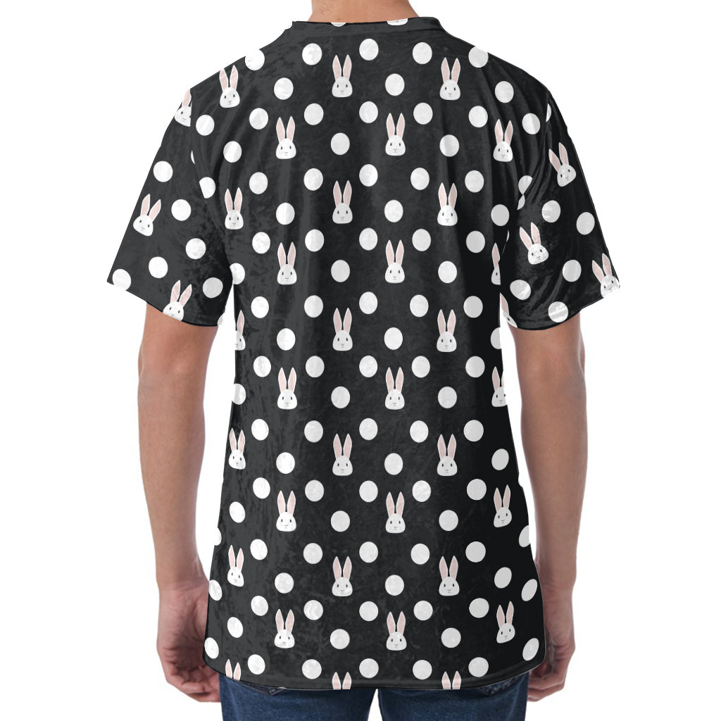 Polka Dot Rabbit Pattern Print Men's Velvet T-Shirt