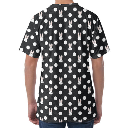Polka Dot Rabbit Pattern Print Men's Velvet T-Shirt