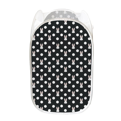 Polka Dot Rabbit Pattern Print Mesh Laundry Hamper