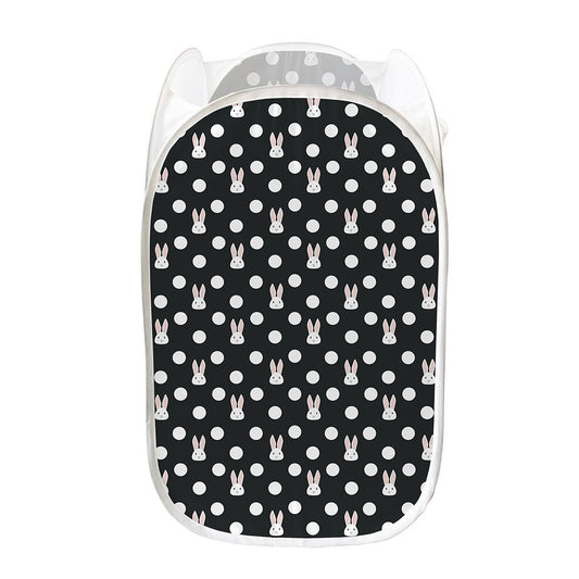Polka Dot Rabbit Pattern Print Mesh Laundry Hamper