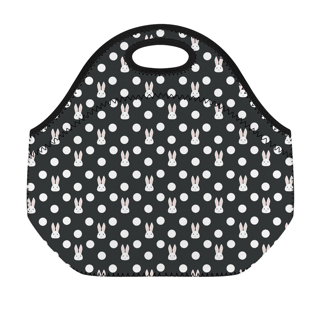 Polka Dot Rabbit Pattern Print Neoprene Lunch Bag