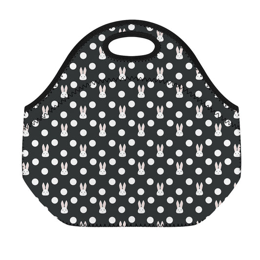 Polka Dot Rabbit Pattern Print Neoprene Lunch Bag