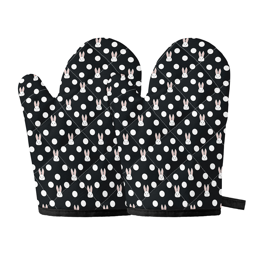 Polka Dot Rabbit Pattern Print Oven Mitts