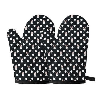 Polka Dot Rabbit Pattern Print Oven Mitts