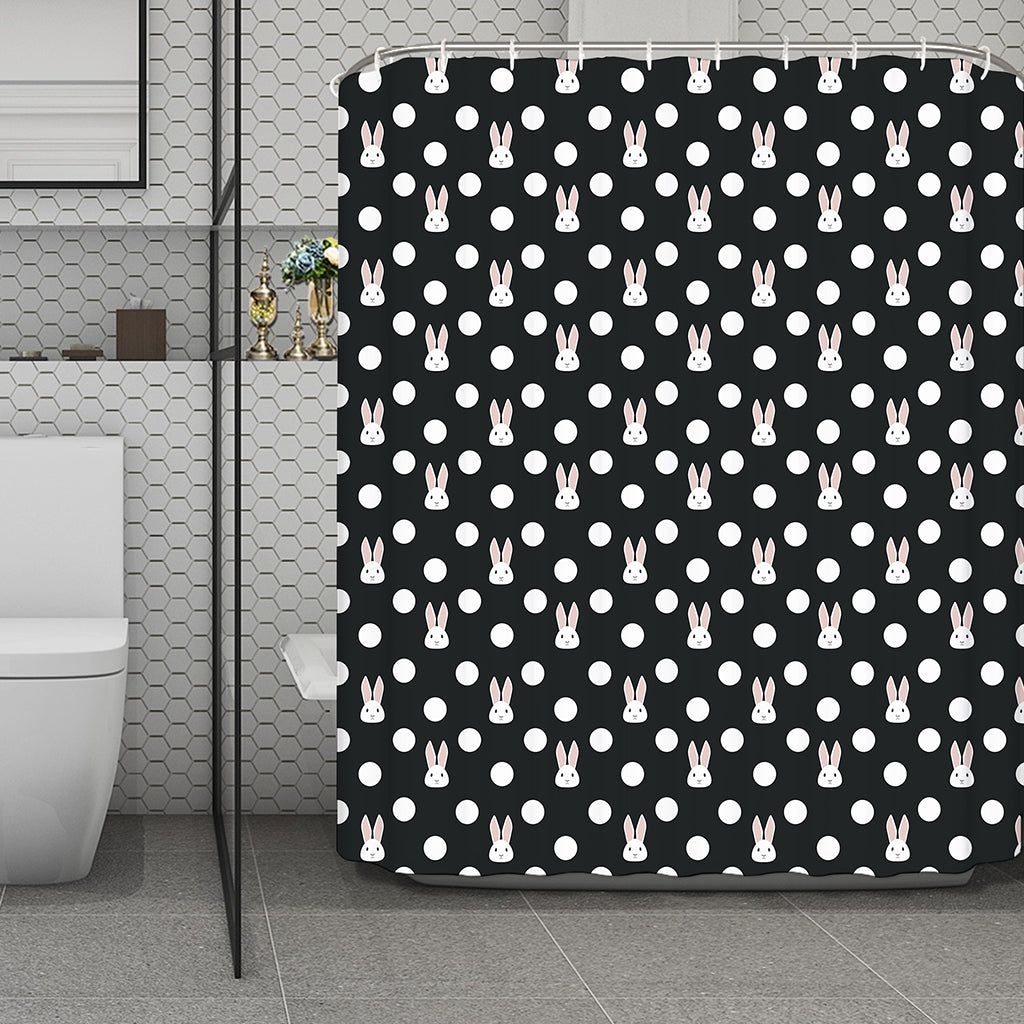 Polka Dot Rabbit Pattern Print Polyester Shower Curtain
