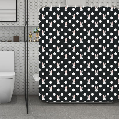 Polka Dot Rabbit Pattern Print Polyester Shower Curtain