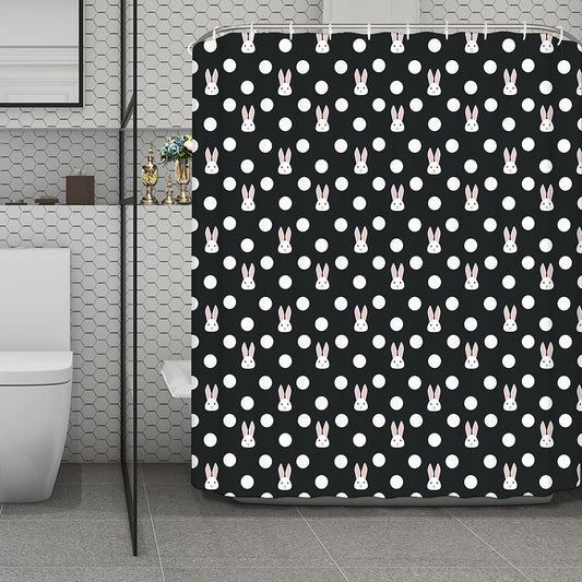 Polka Dot Rabbit Pattern Print Polyester Shower Curtain