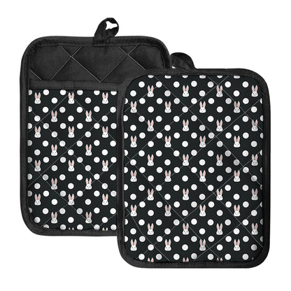 Polka Dot Rabbit Pattern Print Pot Holders With Pocket