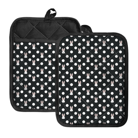 Polka Dot Rabbit Pattern Print Pot Holders With Pocket