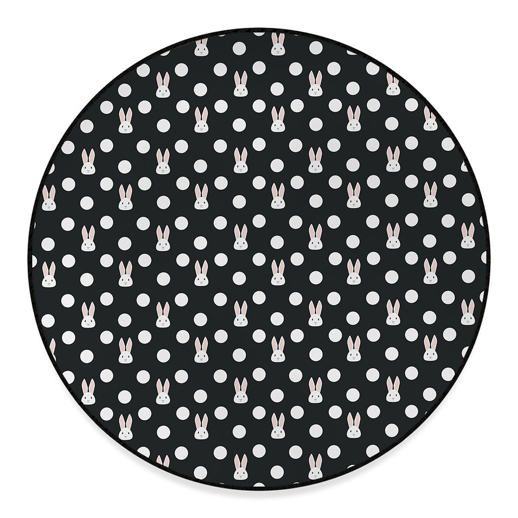 Polka Dot Rabbit Pattern Print Round Floor Mat