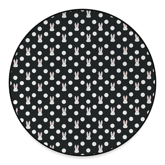 Polka Dot Rabbit Pattern Print Round Floor Mat