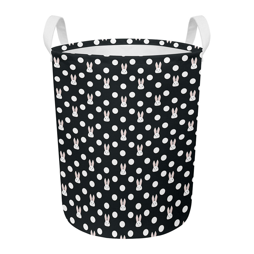 Polka Dot Rabbit Pattern Print Round Laundry Basket
