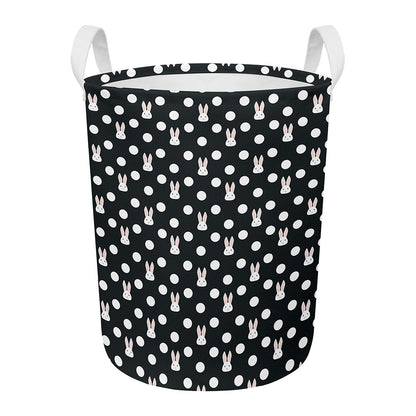 Polka Dot Rabbit Pattern Print Round Laundry Basket