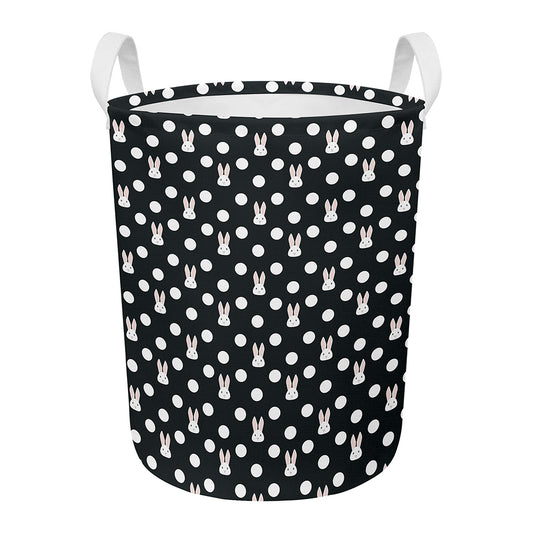 Polka Dot Rabbit Pattern Print Round Laundry Basket