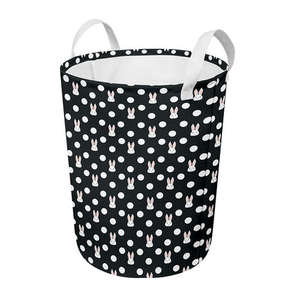 Polka Dot Rabbit Pattern Print Round Laundry Basket
