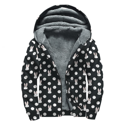 Polka Dot Rabbit Pattern Print Sherpa Lined Zip Up Hoodie