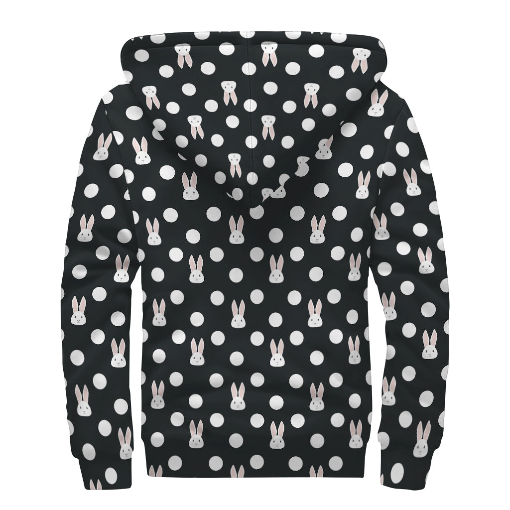 Polka Dot Rabbit Pattern Print Sherpa Lined Zip Up Hoodie