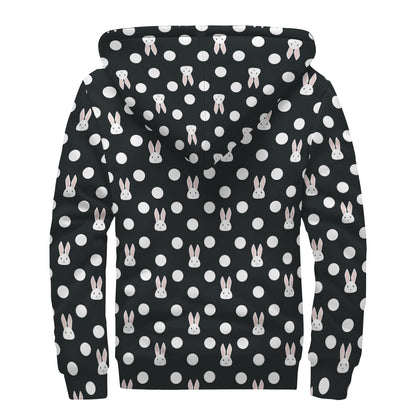 Polka Dot Rabbit Pattern Print Sherpa Lined Zip Up Hoodie
