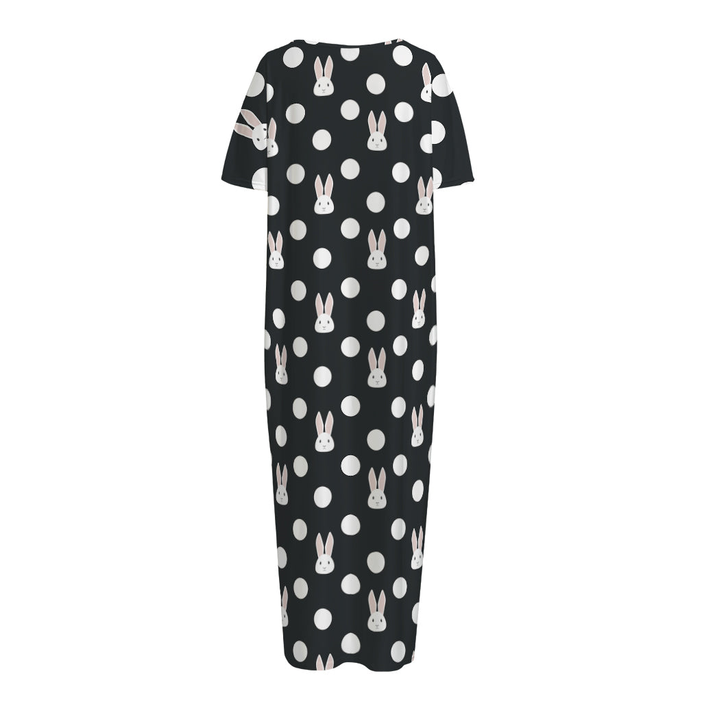 Polka Dot Rabbit Pattern Print Short Sleeve Long Nightdress