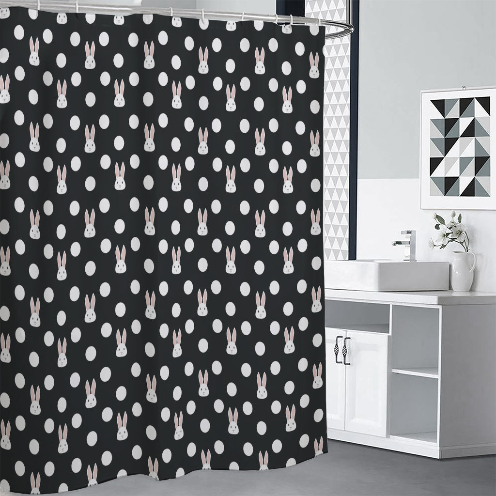 Polka Dot Rabbit Pattern Print Shower Curtain