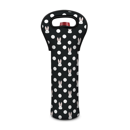 Polka Dot Rabbit Pattern Print Single Neoprene Wine Tote