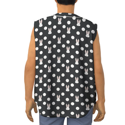 Polka Dot Rabbit Pattern Print Sleeveless Baseball Jersey