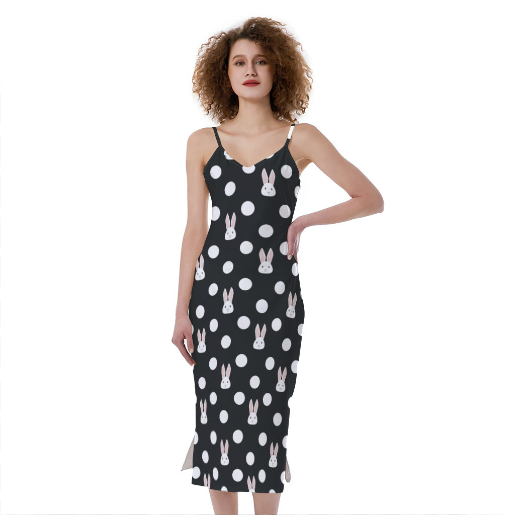 Polka Dot Rabbit Pattern Print Slim Fit Midi Cami Dress