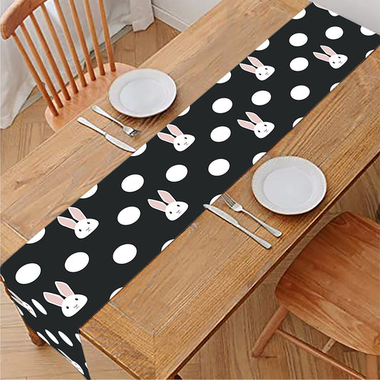 Polka Dot Rabbit Pattern Print Table Runner
