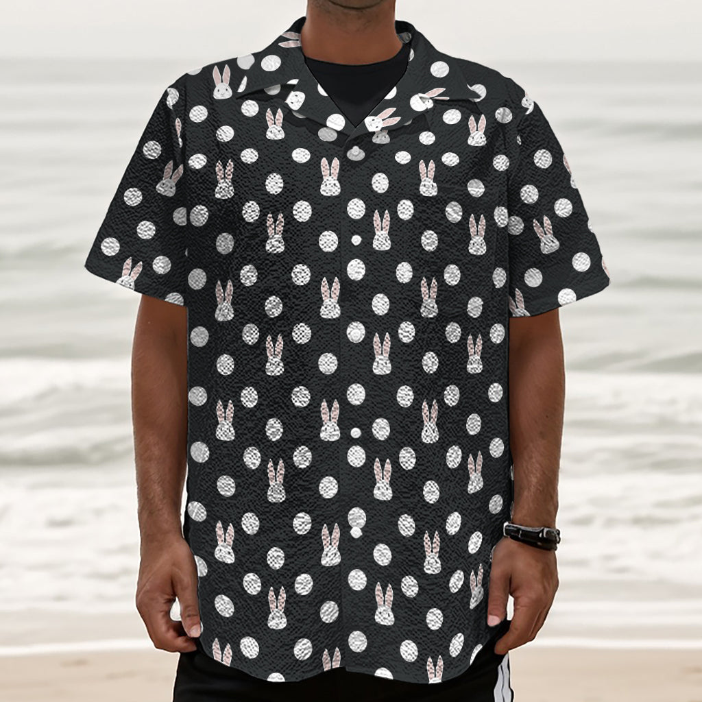 Polka Dot Rabbit Pattern Print Textured Short Sleeve Shirt