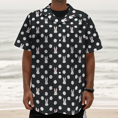 Polka Dot Rabbit Pattern Print Textured Short Sleeve Shirt