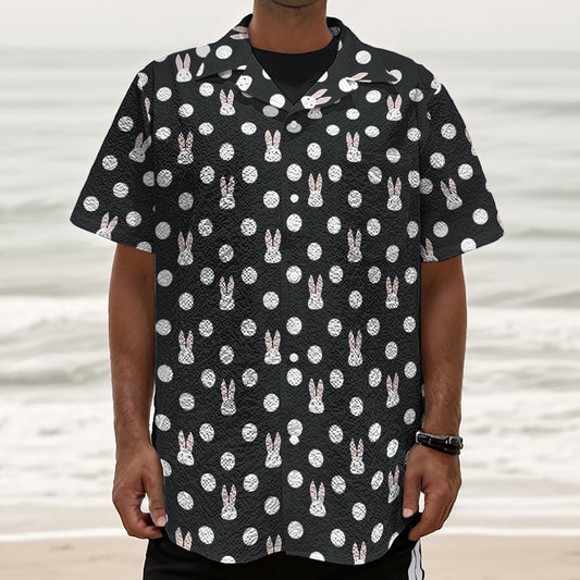 Polka Dot Rabbit Pattern Print Textured Short Sleeve Shirt