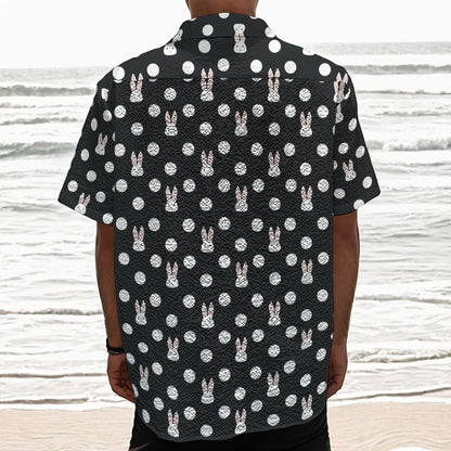 Polka Dot Rabbit Pattern Print Textured Short Sleeve Shirt