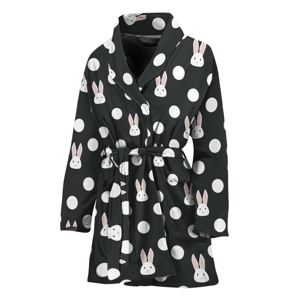 Polka Dot Rabbit Pattern Print Women's Bathrobe