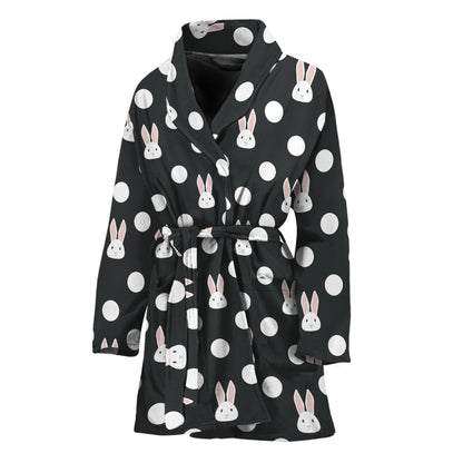 Polka Dot Rabbit Pattern Print Women's Bathrobe