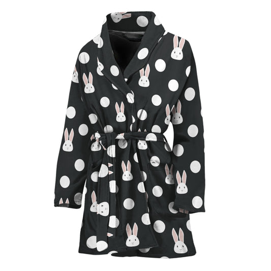 Polka Dot Rabbit Pattern Print Women's Bathrobe