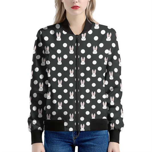 Polka Dot Rabbit Pattern Print Women's Bomber Jacket